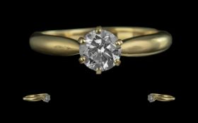 18ct Gold - Good Quality Single Stone Diamond Set Ring. Full Hallmark for 750 to Interior of