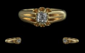 18ct Yellow Gold Attractive Gypsy Set Single Stone Diamond Ring, not marked test high carat gold.