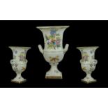 Herend Hungarian Superb Quality Handpainted Porcelain Twin Handled Large Floral Vase - Herend