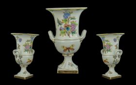 Herend Hungarian Superb Quality Handpainted Porcelain Twin Handled Large Floral Vase - Herend