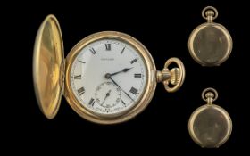 Early 20th Century Full Hunter Gold Plated Trojan Pocket Watch. Full Hunter Gold Plated Pocket