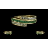 Ladies - Fine Quality 18ct Gold Diamond and Emerald Set Dress Ring. Stamped 750 - 18ct to Interior