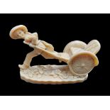 Small Carved Oriental Figure. Vintage Chinese/Asian Resin Figure of a Boy Pulling Rickshaw, marked
