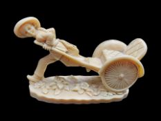 Small Carved Oriental Figure. Vintage Chinese/Asian Resin Figure of a Boy Pulling Rickshaw, marked