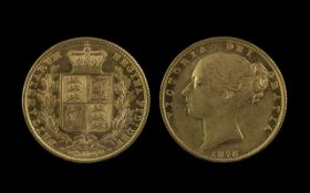 Queen Victoria 22ct Gold Shield Back Young Head Full Sovereign - Date 1878. Sydney Mint, Low