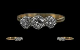 Ladies 18ct White Gold and Platinum 3 Stone Diamond Set Ring. Marked 18ct and Platinum. The 3