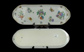 Herand Hungarian Superb Quality Handpainted Porcelain Long Twin Handled Sandwich Tray - 'Queen