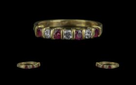 18ct Gold - Ladies Attractive Diamond and Rubies Set Ring. Full Hallmark to Shank. Rubies and