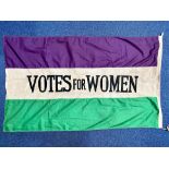 'Votes For Women' Reproduction Banner, in green and purple with black lettering 'Votes for Women'