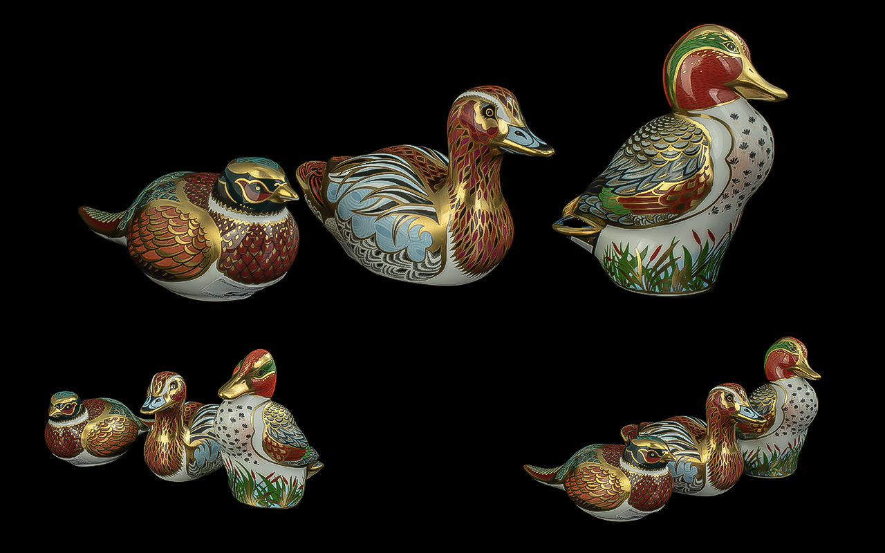 Royal Crown Derby - Exclusive Trio of Handpainted Porcelain Figural Paperweights for the