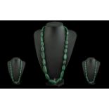 Malachite Ovoid Bead Necklace, graduated beads of the wonderful, naturally decorative green stone,