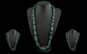 Malachite Ovoid Bead Necklace, graduated beads of the wonderful, naturally decorative green stone,