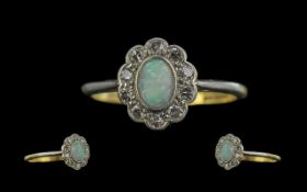 Antique Period 18ct White Gold and Platinum Opal and Diamond Set Ring. Marked Platinum - 18ct. The