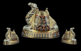 Royal Crown Derby Large & Impressive Handpainted Porcelain Figural Paperweight 'Camel'. Modelled