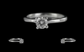 Platinum Superb Quality Single Stone Diamond Set Ring - Marked Platinum 950 To Interior of Shank.