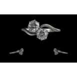 18ct White Gold - Attractive Two Stone Diamond Set Ring. Not Marked but Tests Gold. The Round