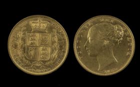 Queen Victoria 22ct Gold Young Head - Shield Back Full Sovereign, Date 1952. Some Bag Marks, Cleaned