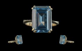 Ladies 9ct Gold Single Stone Aquamarine Set Dress Ring. Marked 9ct Gold to Shank. The Large Step-Cut