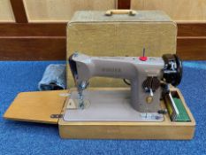 Singer Vintage Electric Sewing Machine, in coffee/brown colourway, in fitted case with