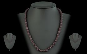 Garnet Bead Necklace. Garnet Necklace of Good Quality and Colour, Screw Fastener. 18 Inches In