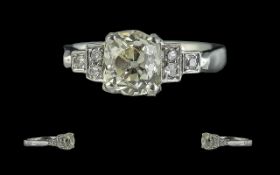Edwardian Period Superb Quality Single stone Diamond Set Dress Ring - Marked 950 Platinum To