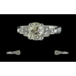 Edwardian Period Superb Quality Single stone Diamond Set Dress Ring - Marked 950 Platinum To