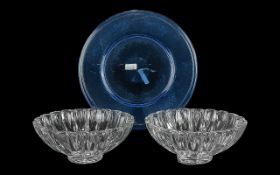 Pair Of Zig Zag Edged Glass Bowls - Pair of Lovely Heavy Glass Bowls, Together with A Blue French