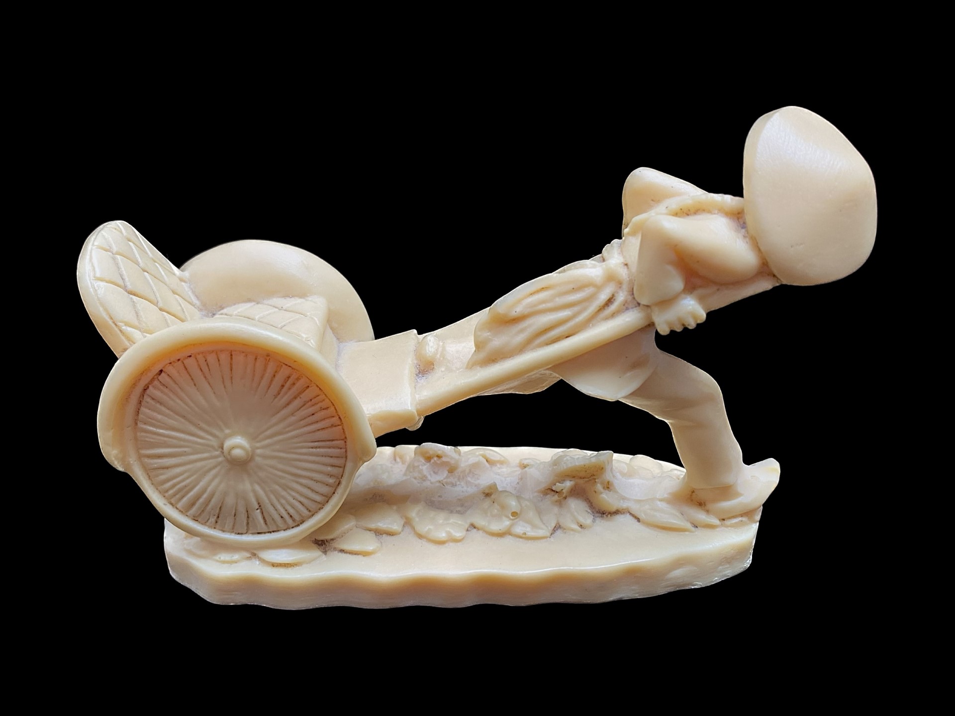 Small Carved Oriental Figure. Vintage Chinese/Asian Resin Figure of a Boy Pulling Rickshaw, marked - Image 2 of 2