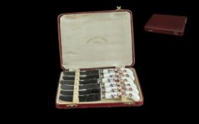 Royal Crown Derby Set of Six Cake/Butter Knives, ceramic handles, Posy design. In fitted box.