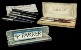 A Good Collection of Vintage Parker Pens, seven in total, comprising 1. Parker Duofold Marked Geo.