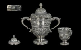 Irish Silver George III Impressive and Superb Sterling Silver Twin Handled Lidded Trophy/Cup -