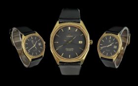 Omega - Seamaster Gents Gold Plated Quartz Wrist Watch. Features Black Dial, Just / Date Display