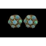 Antique Period - Superb Pair of 15ct Gold Opal Set Earrings of Cluster Design ( Flower head ) The