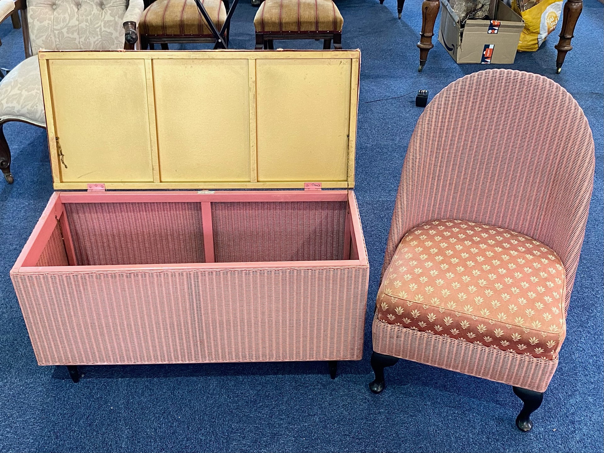 Lloyd Loom Bedroom Chair in pink, with upholstered seat, measures 30'' high, together with a - Image 2 of 4