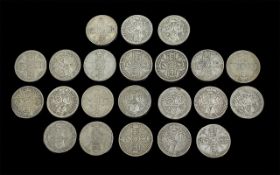 ( 22 ) Georgian and Victorian Silver Florin's. Various Dates and Conditions. Includes 1901 -3,