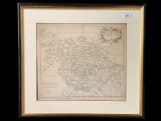 Vintage Framed Map of West Riding, Yorkshire, mounted, framed and glazed, image measures 15'' x