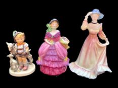 Three Figurines, comprising Staffordshire 'Jessica' 8'' tall, W H Goss figure 'Lady Rose' 7''