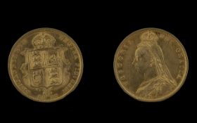 Jubilee - Shield Back Half Sovereign. Date 1887. Please See Photo. Weight 3.95 grams.