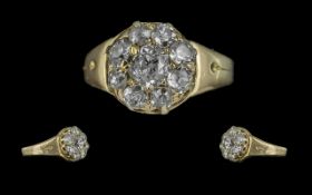 Victorian Period Pleasing Quality 18ct Gold Diamond Set Cluster Ring - Full Hallmark To Interior
