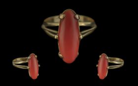 18ct Gold Attractive Single Stone Coral Set Ornate Rings - Gold Mark To Outer Shank. The Boat Shaped