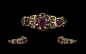 Antique Period 18ct Gold Ruby and Diamond Set Dress Ring. Marked 18ct but Rubbed to Shank. c.1900.