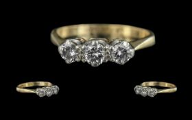 Ladies 18ct Gold and Platinum 3 Stone Diamond Set Ring. Marked 18ct and Platinum to Interior of