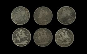 Three George lV Silver Crowns 1821, mostly fine condition, all dated 1821