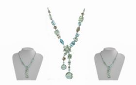 Ladies 18ct White Gold Superb Multi-Stone Set Necklace, set with pale blue aquamarines, faceted