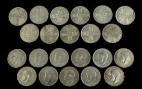 11 George V Silver Florins, Condition E.F - UNC, Various Dates. Includes 1915 x 1, 1914 x 1, 1916