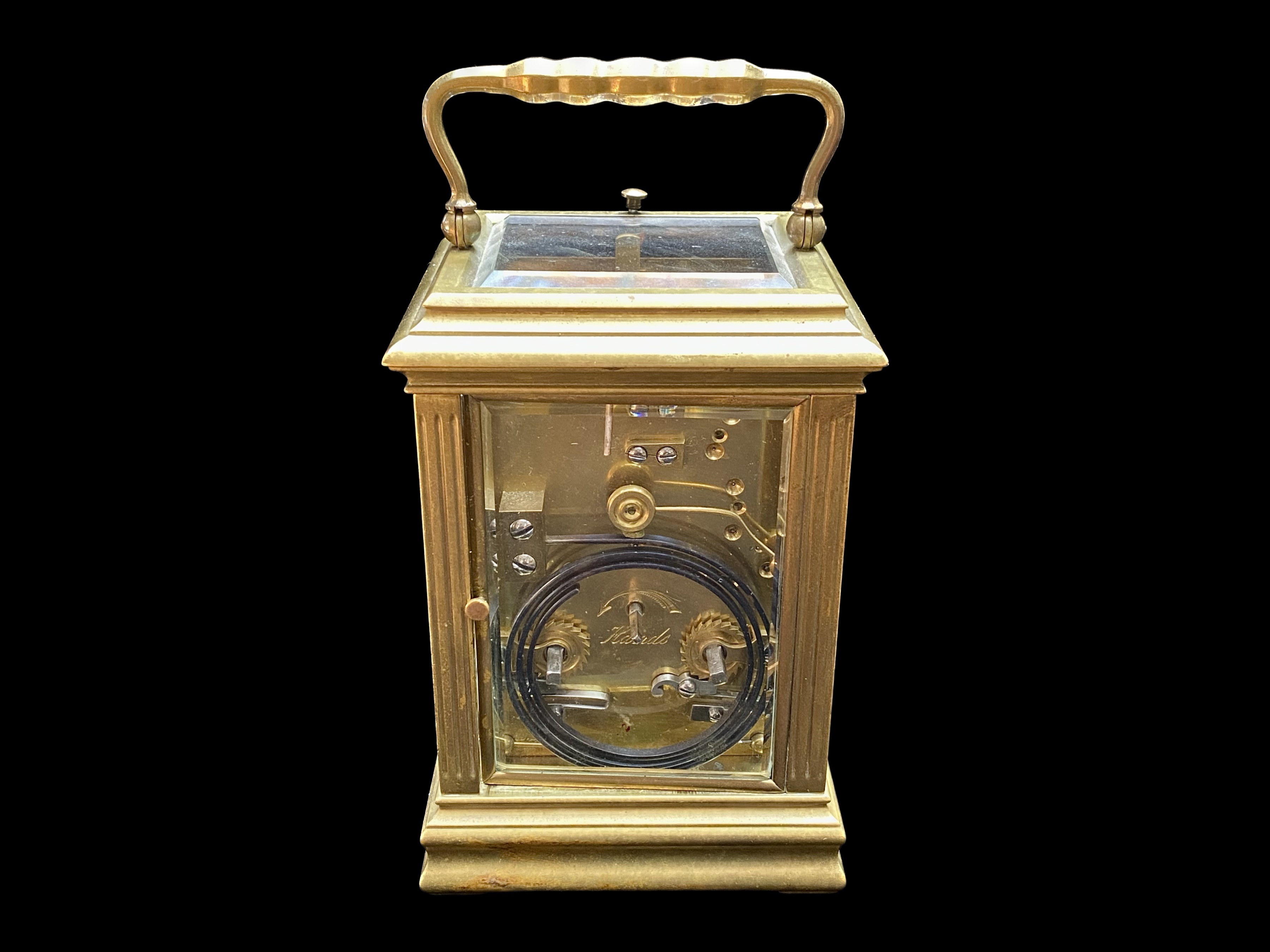 French Carriage Clock with repeating mechanism, cream chapter dial with Arabic numerals, marked - Image 3 of 4