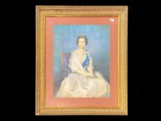 Large Framed Print of Her Majesty Queen Elizabeth II, mounted framed and glazed in a gilt