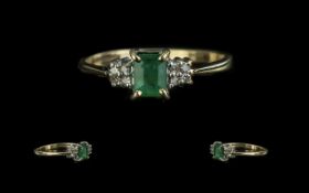 Ladies Attractive 9ct White Gold Diamond & Emerald Set Petite Ring. Full hallmark to interior of