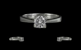 Platinum - Super Quality Single Stone Diamond Set Ring. Marked 950 to Interior of Shank. The Round