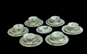 Herend Hungarian Superb 19 piece Handpainted Porcelain Coffee Service - Comprising 6 Trio's, 6